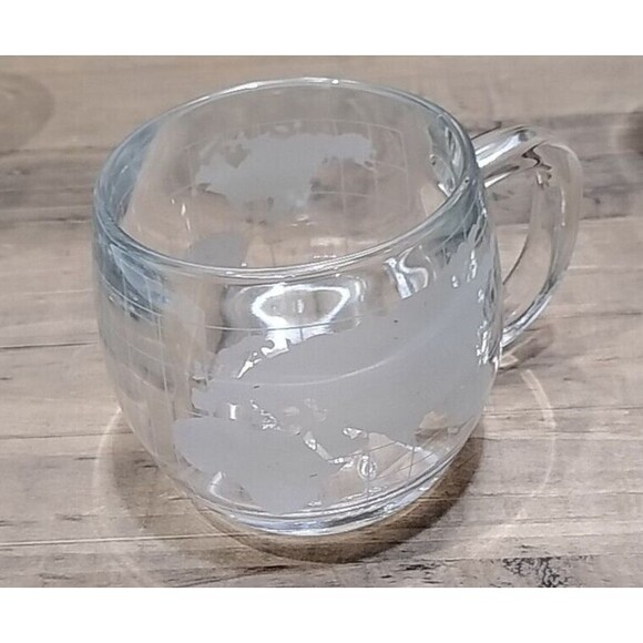 Nestle Nescafe Clear Glass Etched Globe World Coffee Mug-Set Of 4 Vintage - Picture 5 of 10
